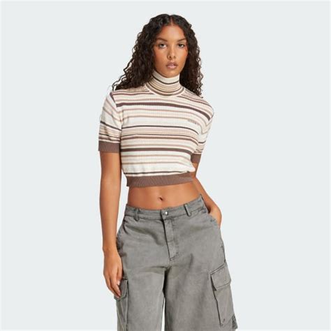 adidas Striped Cropped Turtleneck - Brown | adidas India