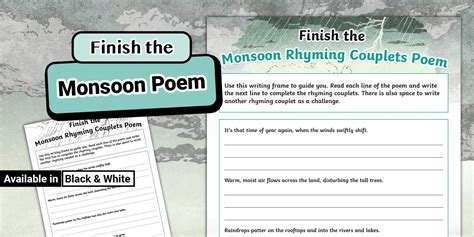Finish the Monsoon Rhyming Couplets Poem Worksheet