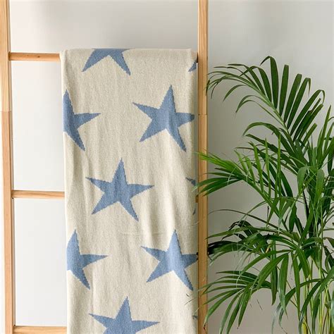 MERRY Star Knitted Throw Blanket - Blue , White Online - Premium Throw ...