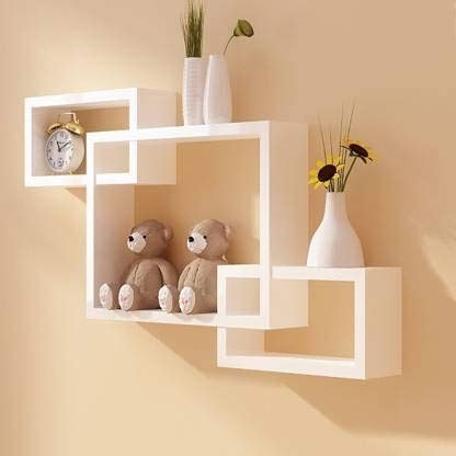 Wooden Art Gallery Wooden Wall Shelf (Number of Shelves - 3) (White ...