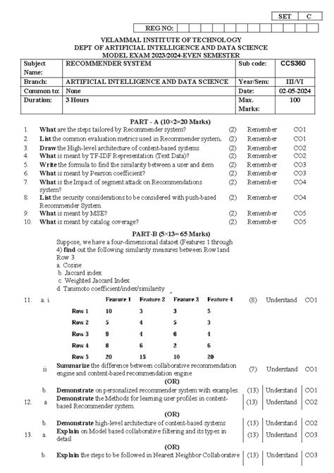 RS Model Exam SET B - CCS360 Recommender System Overview and Concepts ...