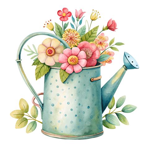 Watering Can With Flowers Watercolor Clipart Illustration Spring Garden ...
