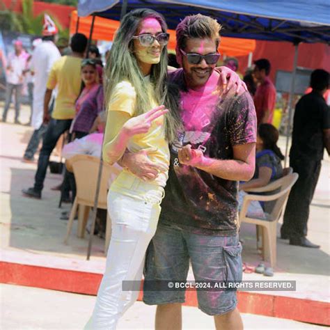 Fashion designer Rocky S (R)during Vineet Jain's Zoom Holi Party 2014 ...