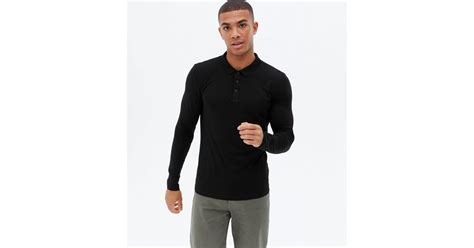Black Long Sleeve Muscle Fit Polo Shirt | New Look