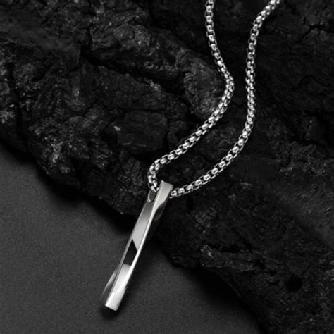 THE MEN THING Alloy Silver Twisted Cuboid Vertical Bar Pendant with ...