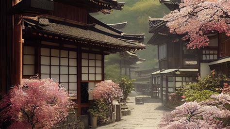 Download wallpaper 1366x768 pagodas, sakura, japan, art tablet, laptop ...
