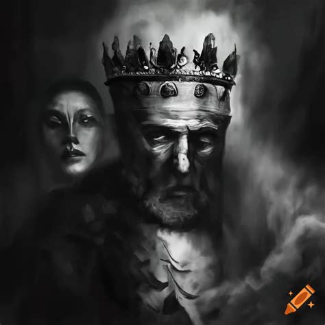 Painting of macbeth taking the crown from a fallen king