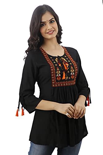 Buy DMP FASHION Women's Rayon Embroidery Work Top with Tasseles at ...