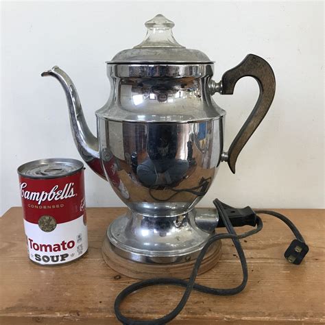 Antique Vintage 1920s Chrome Metal Wood Handle Base Coffee Percolator Maker - Coffee Makers