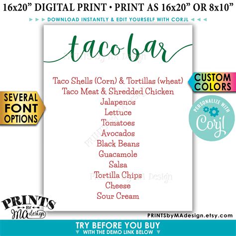 Taco Bar Checklist Printable - Printable Word Searches