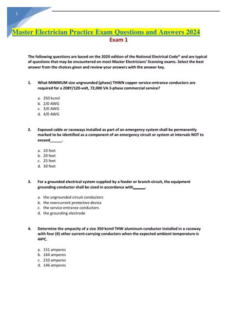 Master Electrician Practice Exam Questions and Answers 2024 ...