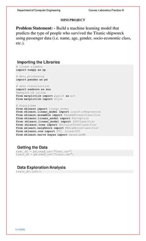 ML Mini Project (01) - MINI PROJECT Problem Statement: - Build a ...