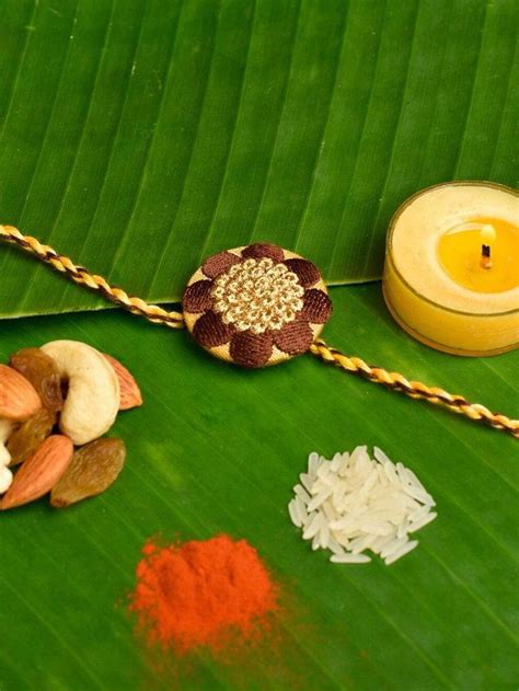Brown And Golden Handmade Designer Embroidery Rakhi For Brother With ...