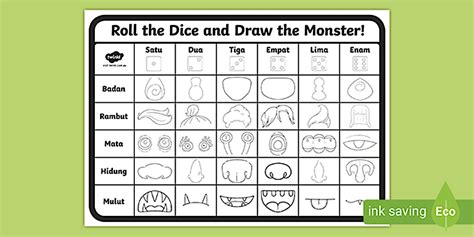Roll and Draw Monster Activity Indonesian