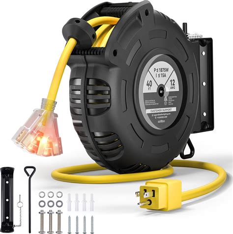addlon Retractable Extension Cord Reel - 40FT Heavy Duty 12 AWG Power ...