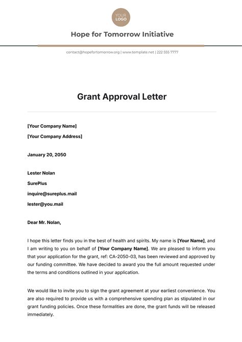 Free Thank You for the Grant Letter Template to Edit Online