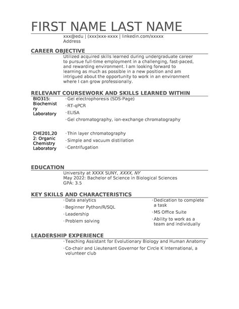 Applying to biotech companies without work experience, CT : r/resumes