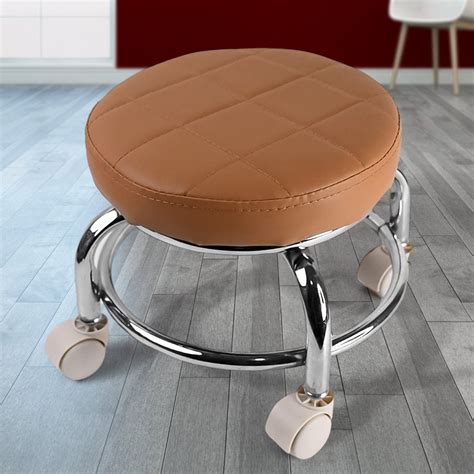 Heavy Duty Steel Base Round Rolling Stool with Wheels Pedicure Stool