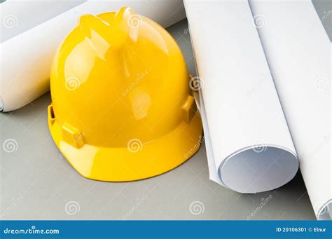 Drawings and hard hat stock image. Image of design, industrial - 20106301