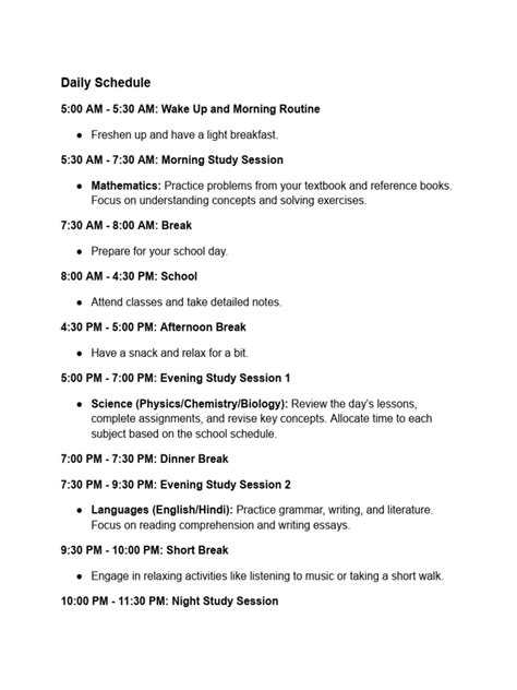 Image result for Class 10 Study Timetable