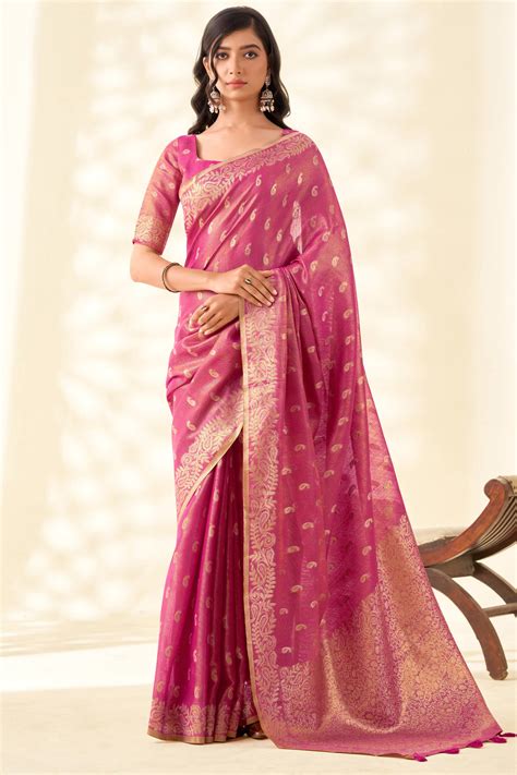 Scintilla Dark Pink Soft Banarasi Tissue Silk Saree With Adorable Blou ...