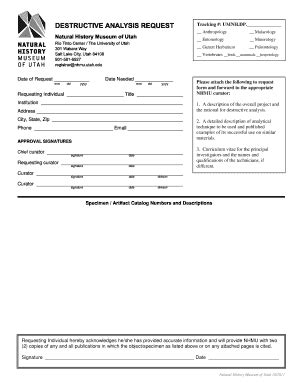 Fillable Online nhmu utah Destructive Analysis Request Form - Natural ...