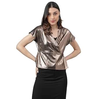 Buy Latin Quarters Women's Short Sleeves Solid Copper Party Top_S at ...