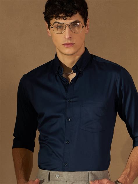 Navy Blue: Regular Fit Solid Formal Shirt – Dennison Fashion India