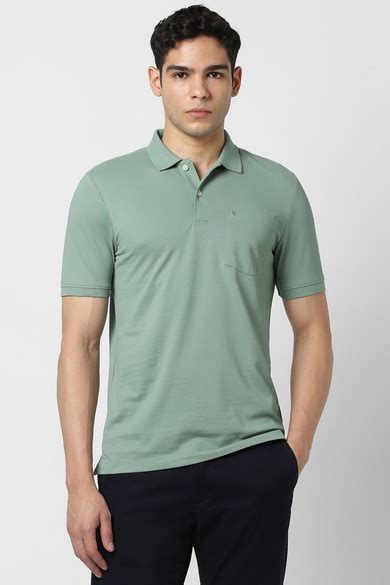 Buy Men Green Textured Polo Neck T-shirt Online - 39934572 | Van Heusen