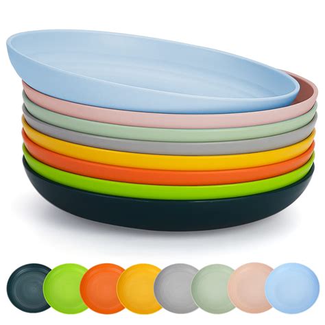 Buy Berglander 9 Inch Plastic Deep Dinner Plates Set of 8 Colors ...