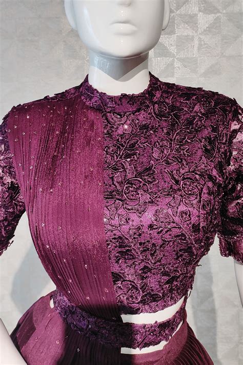 Burgundy Color Drape Style Crop Top and Skirt – Mahek Designs