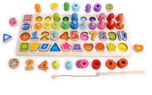 Dennmarks Counting Shape Stacker Wooden Count Sort Stacking Tower with ...