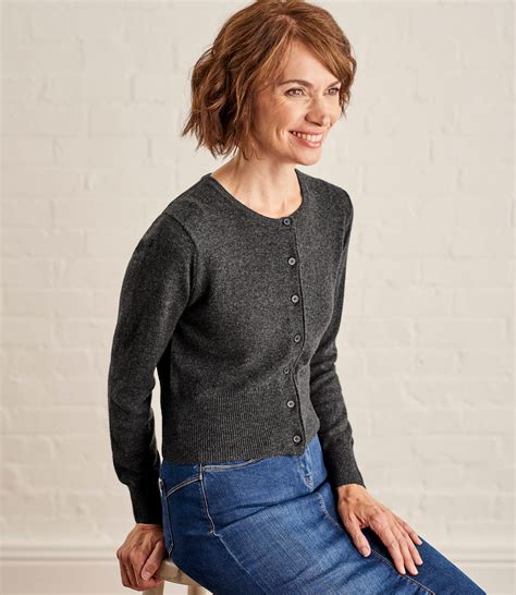 Dark Charcoal | Womens Crew Neck Cropped Cardigan | WoolOvers US
