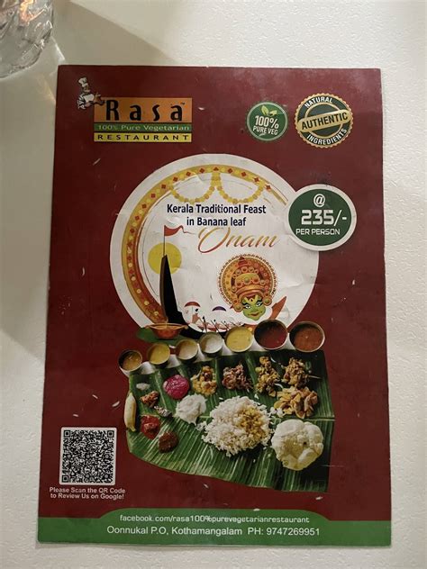 Menu at RASA PURE VEG HOTEL, India