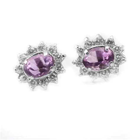 Buy Purple Amethyst with White Cubic Zirconia Natural Birthstone Studs ...