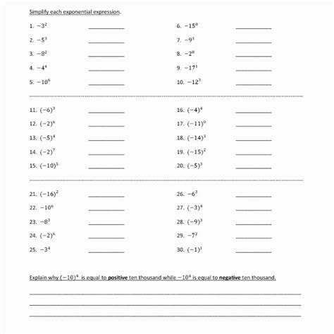 50 Negative Exponents Worksheet Pdf