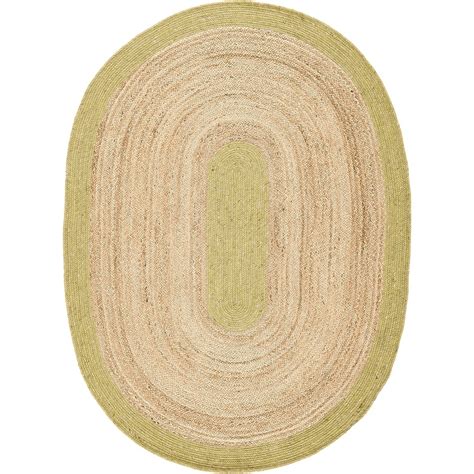 Jaipur Art And Craft Handmade Oval Shape Jute Area Rug with Green ...