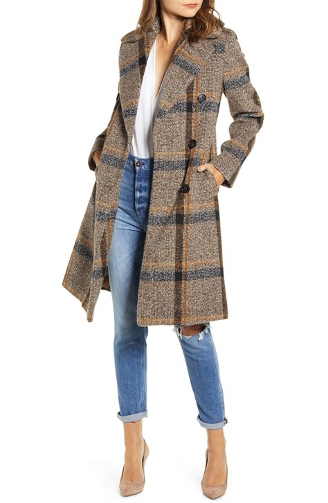 KENDALL + KYLIE Plaid Double Breasted Coat | Nordstrom | Plaid coat ...