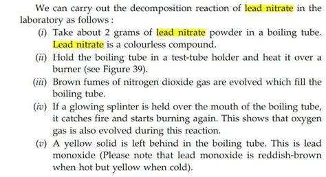 Design an activity to demonstrate the decomposition reaction of lead ...