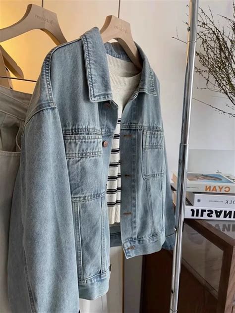 Dropped Shoulder Sleeve Contrast Stitching Denim Trucker Jacket ...
