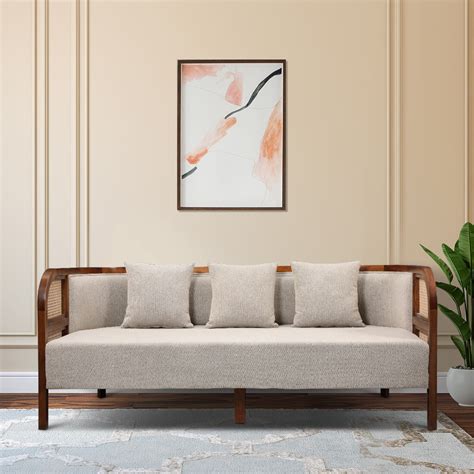 Buy Siam Solidwood Three Seater Sofa in Beige Colour Online - 54% Off ...