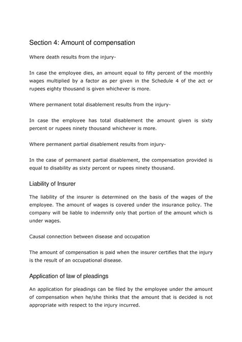 Section 4-Employees compensation Act cont - Section 4: Amount of ...