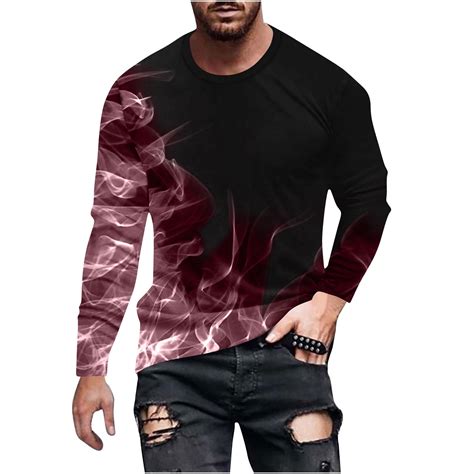 Crew Neck Sweatshirts For Men Flame Print Long Sleeve Pullover Tops Round Neck Causal Stylish ...