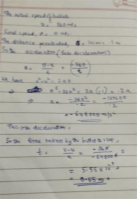 A bullet travelling at 360m/s strikes a block of soft wood. The mass of ...