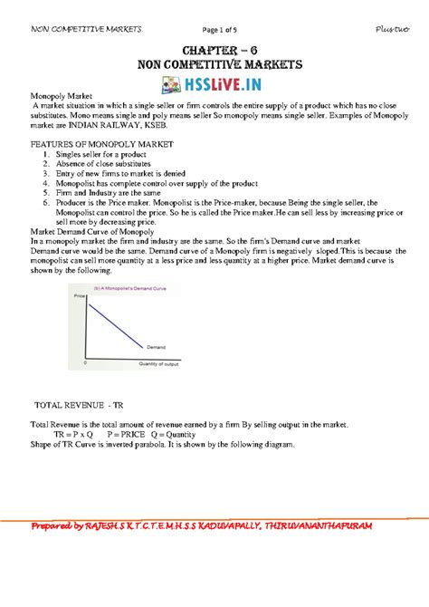 Hsslive-XII-eco-ch-6-non competitive markets - Page 1 of 9 CHAPTER – 6 ...