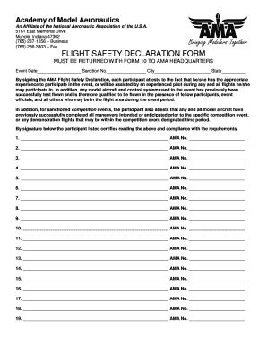 Fillable Online modelaircraft Flight Safety Declaration Form - Academy ...