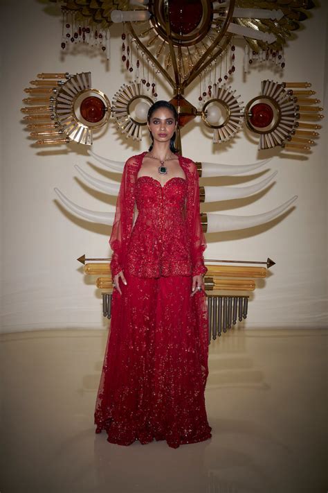 Off-Shoulder Red Sharara Set – Seema Gujral