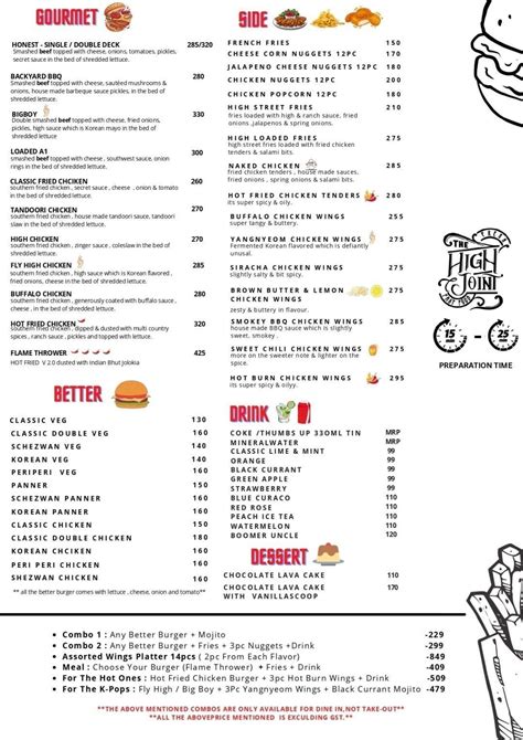 High Joint Menu, Menu for High Joint, Ramapuram, Chennai, Chennai