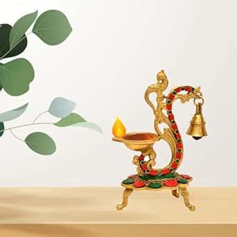 Buy Handcrafted Brass Peacock Diya with Bell – BR-303-A Online at Low ...