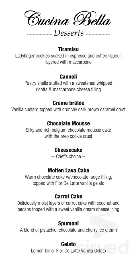 Menu for Cucina Bella in Algonquin, IL | Sirved